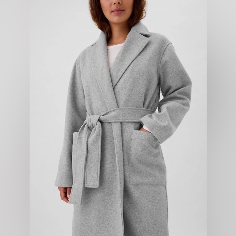 NWT‎ GAP Light Gray Coat New Belted Pockets Trench Long